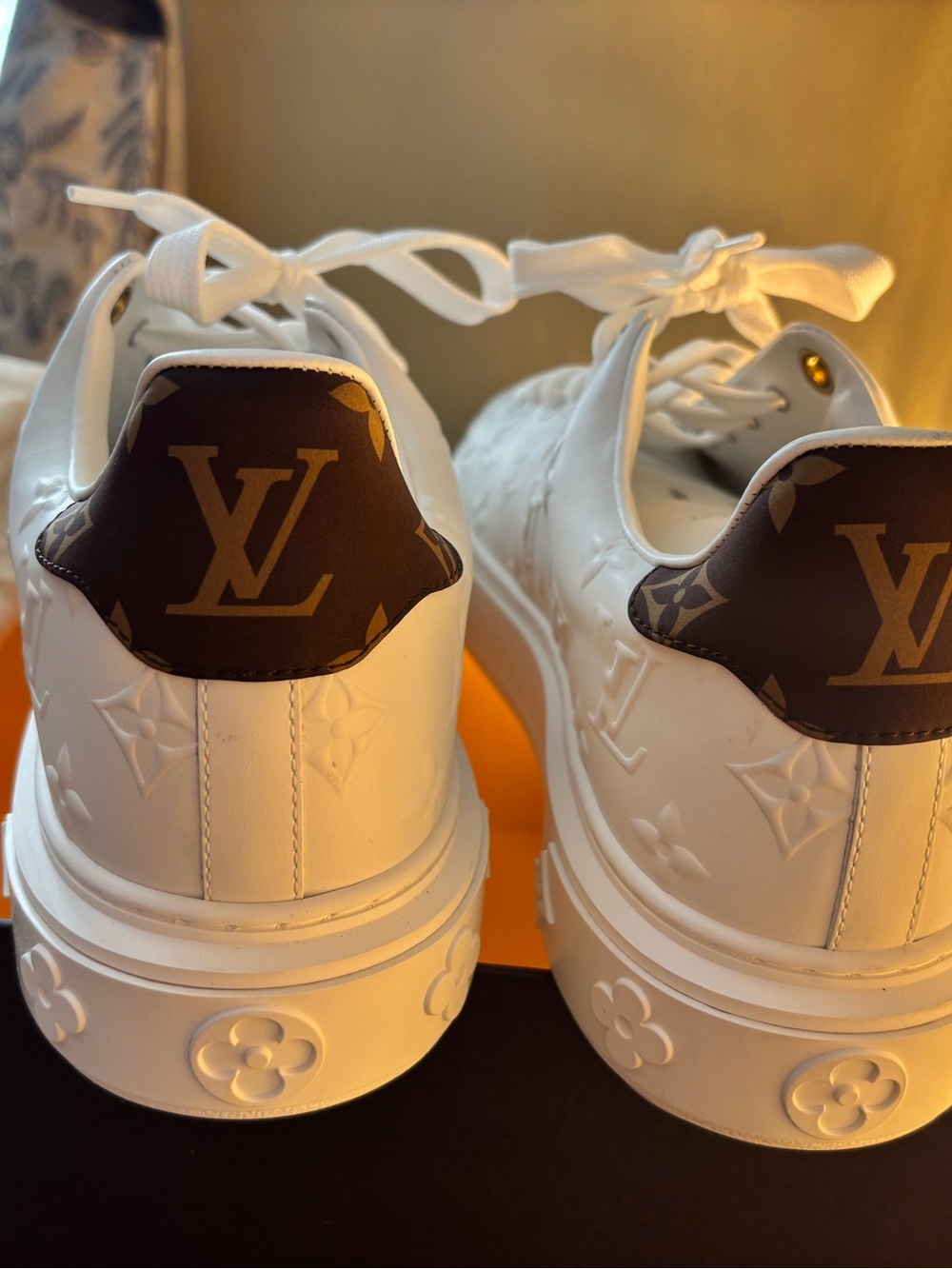 Louis Vuitton White Sneakers with Brown Monogram Heel - Picture 8 of 10